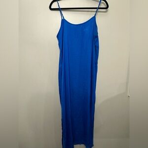 Aerie Blue Slip Dress Frayed Hem Size L